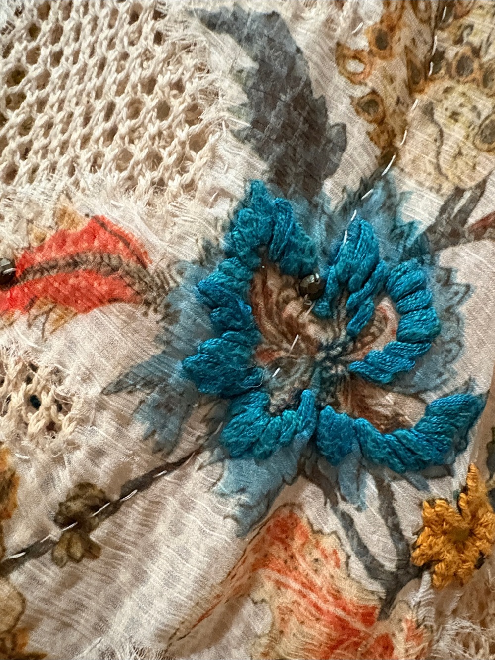 Free People Cream Open-Knit Sweater with Multicolor Floral Embroidery - Picture 4 of 9
